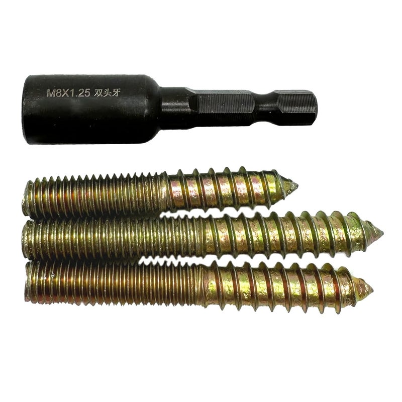 DGZ 10Pcs Hanger Bolts Double Headed Bolts Kit,with (M8x1.25mm) Hanger Bolt Driver, Hanger Bolts for Wood Furniture(M8x50mm) - Image 5